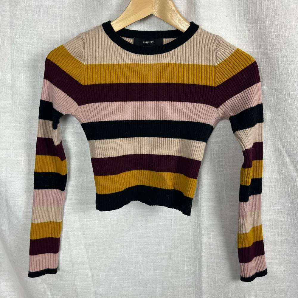 Y2K Long Sleeve Ribbed Crop Top Striped Streetwear Colorblock Women’s M